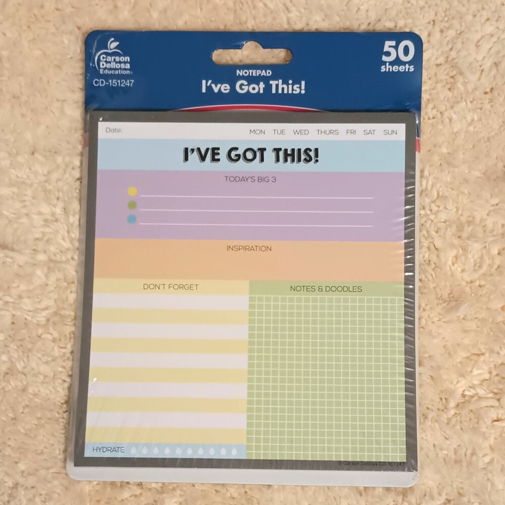 NWT ~ Carson Dellosa Education Notepad 50 Sheets. "I've Got This!" To Do List